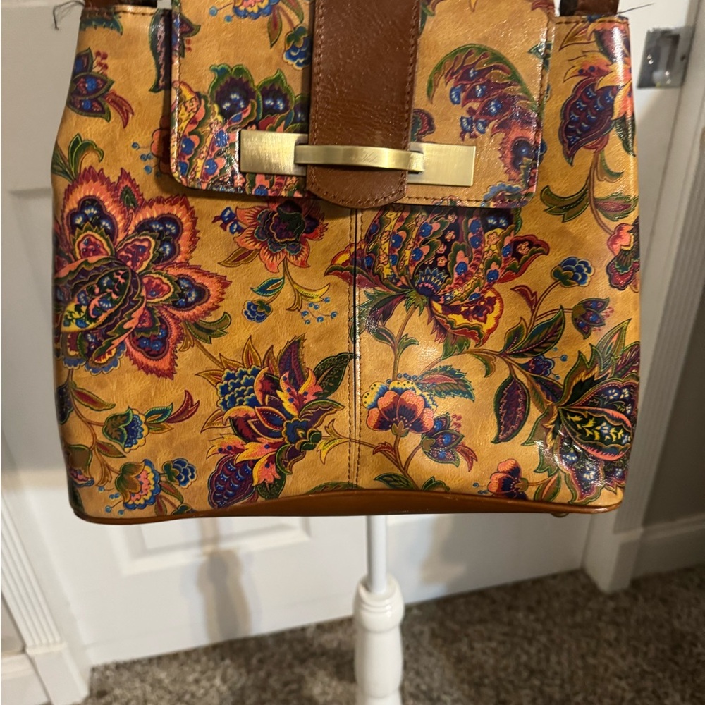 Floral Patricia Nash Leather Patterned Brown and Yellow Women's Bag